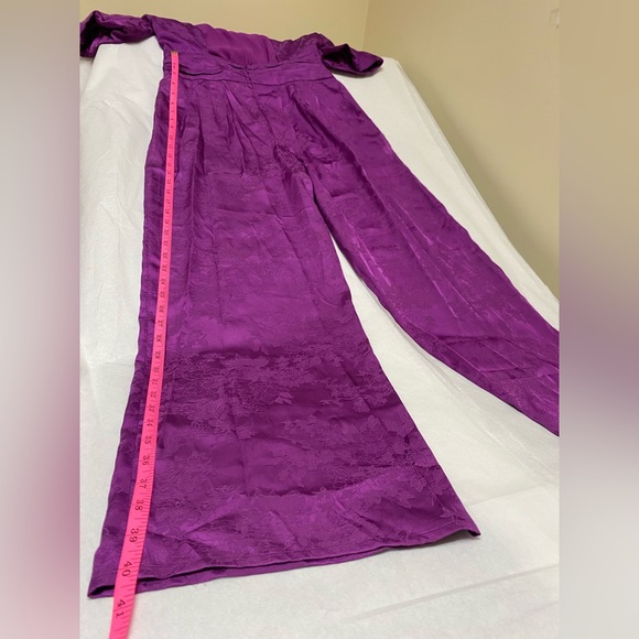 NWT: Adelyn Rae - Theo Open-Back Sateen Jacquard Jumpsuit in Purple - Picture 8 of 12